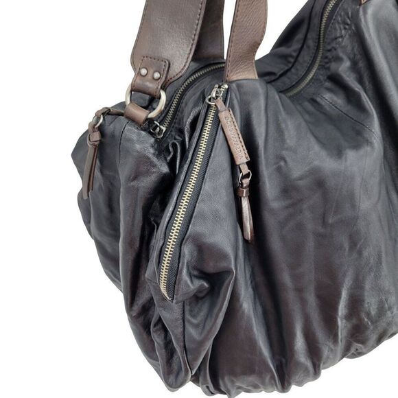 BCBGMAXAZRIA Black Leather Duffle Bag Travel Overnight Gym Weekend Tote Pockets - Picture 6 of 16